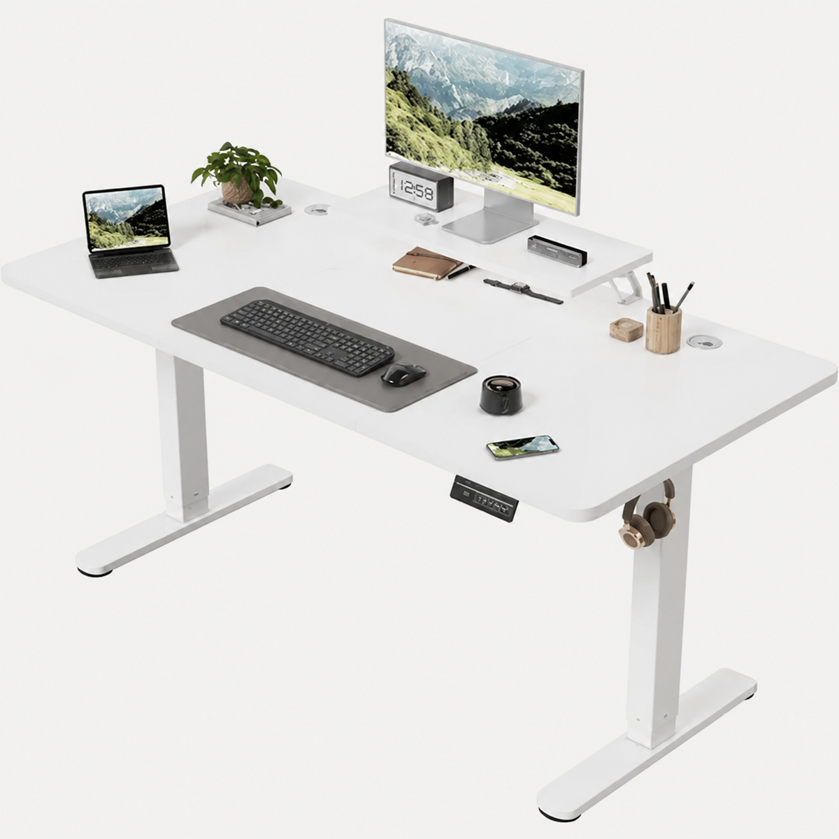 Bureau assis-debout électrique 160 × 70 cm avec support écran