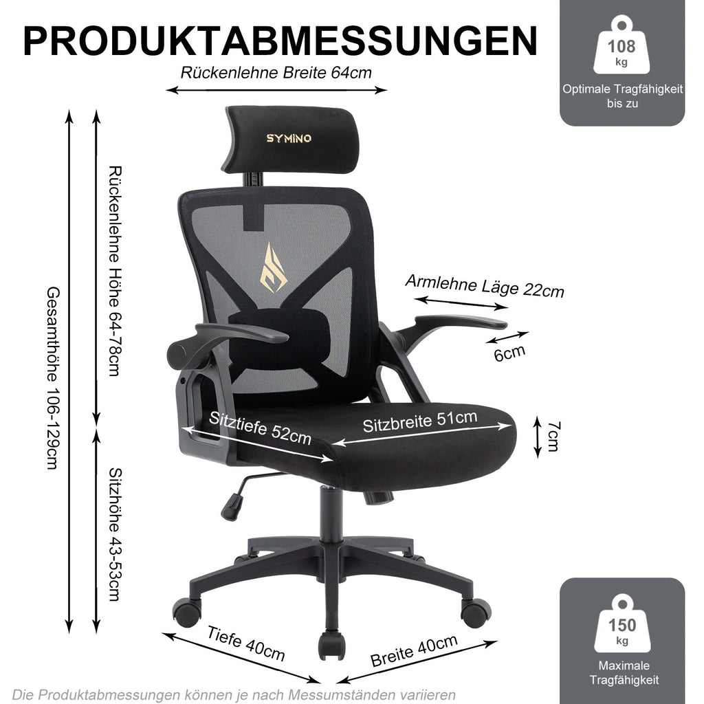 Chaise de bureau avec appui-tête réglable, accoudoirs, soutien lombaire - ergonomique, fonction à bascule rotative