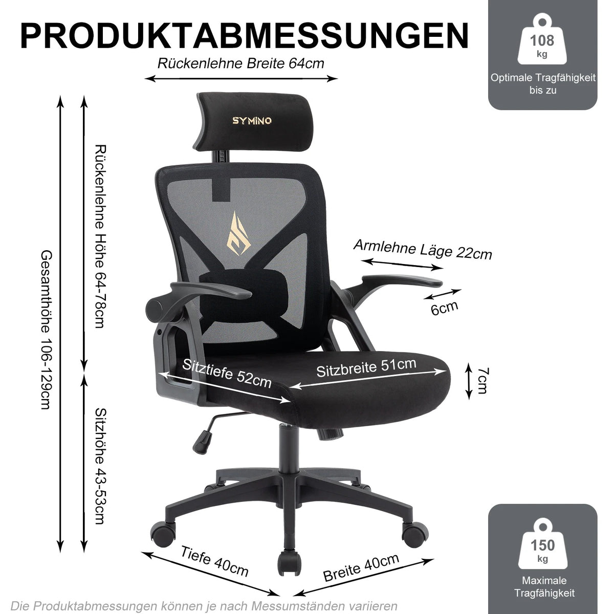 Chaise de bureau avec appui-tête réglable, accoudoirs, soutien lombaire - ergonomique, fonction à bascule rotative
