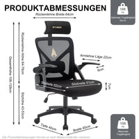 Chaise de bureau avec appui-tête réglable, accoudoirs, soutien lombaire - ergonomique, fonction à bascule rotative