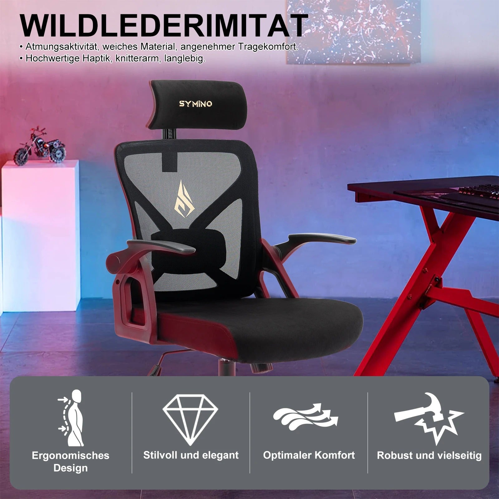 Chaise de bureau avec appui-tête réglable, accoudoirs, soutien lombaire - ergonomique, fonction à bascule rotative