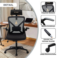 Chaise de bureau avec appui-tête réglable, accoudoirs, soutien lombaire - ergonomique, fonction à bascule rotative