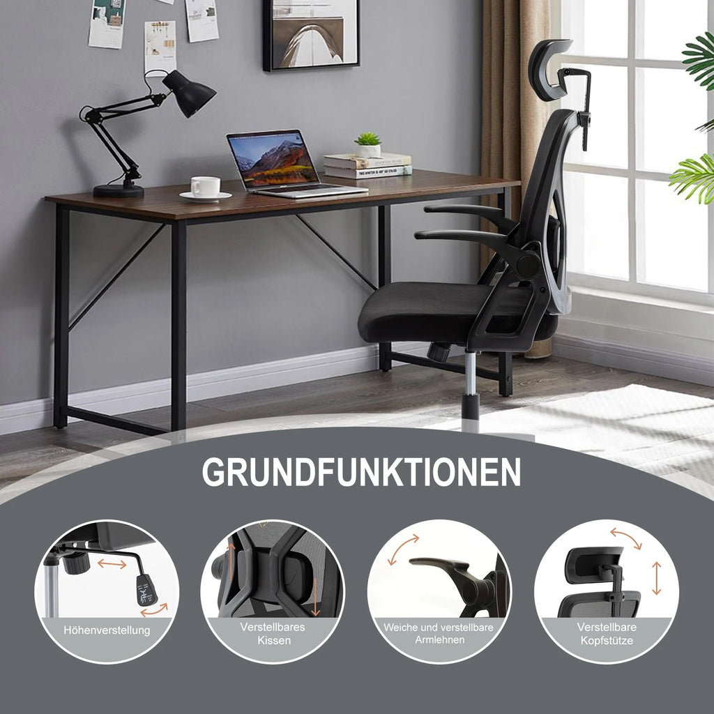 Chaise de bureau avec appui-tête réglable, accoudoirs, soutien lombaire - ergonomique, fonction à bascule rotative