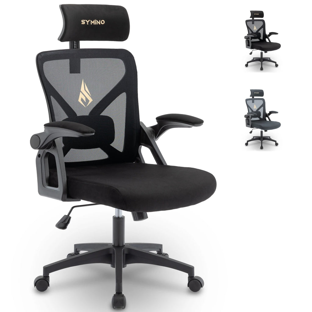 Chaise de bureau avec appui-tête réglable, accoudoirs, soutien lombaire - ergonomique, fonction à bascule rotative