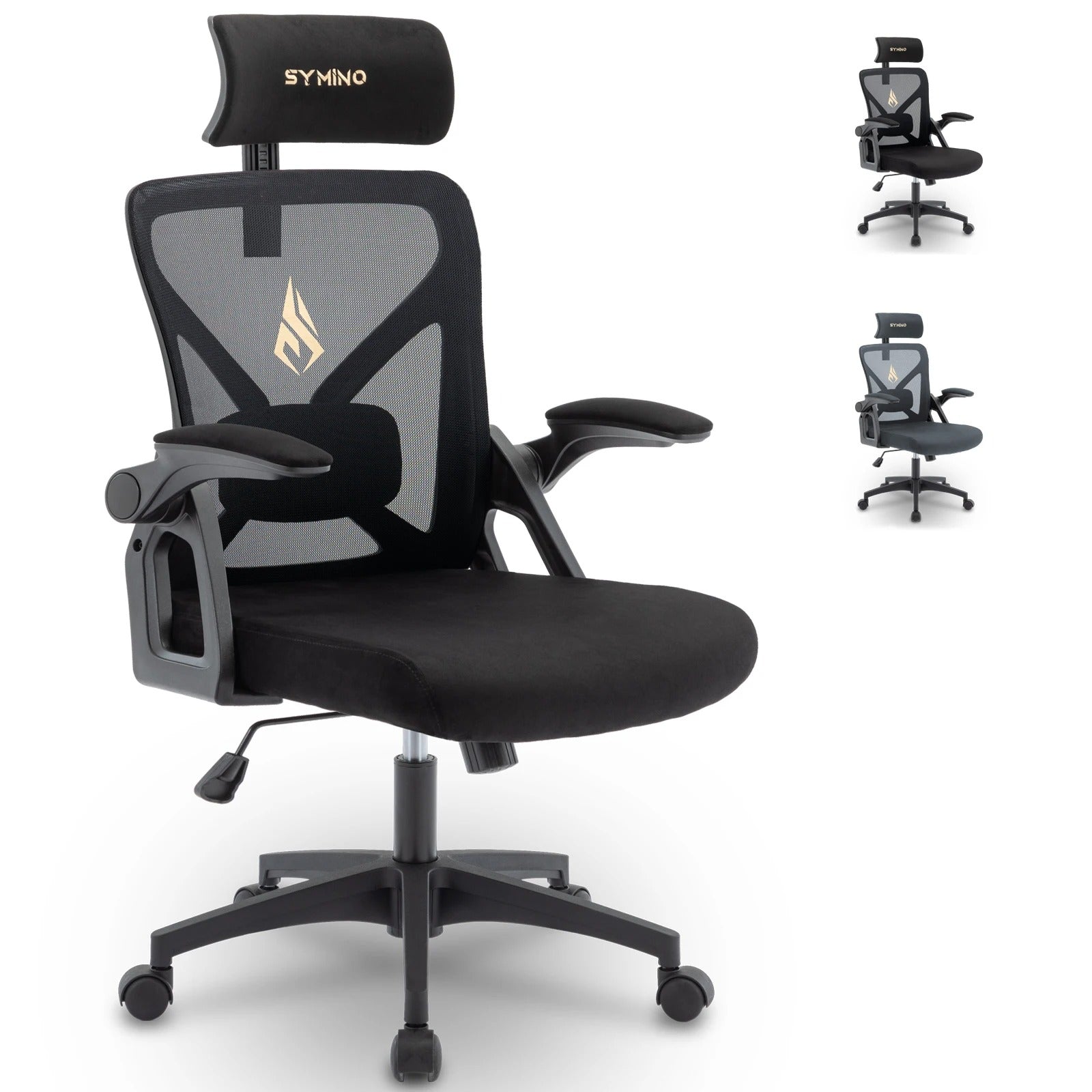 Chaise de bureau avec appui-tête réglable, accoudoirs, soutien lombaire - ergonomique, fonction à bascule rotative