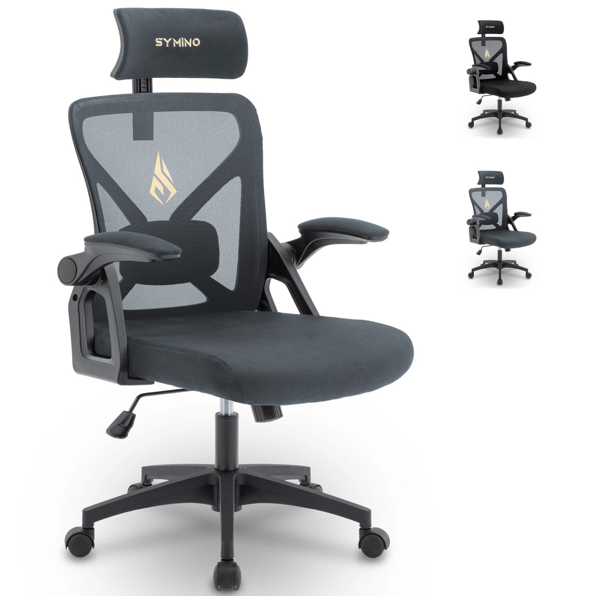 Chaise de bureau avec appui-tête réglable, accoudoirs, soutien lombaire - ergonomique, fonction à bascule rotative